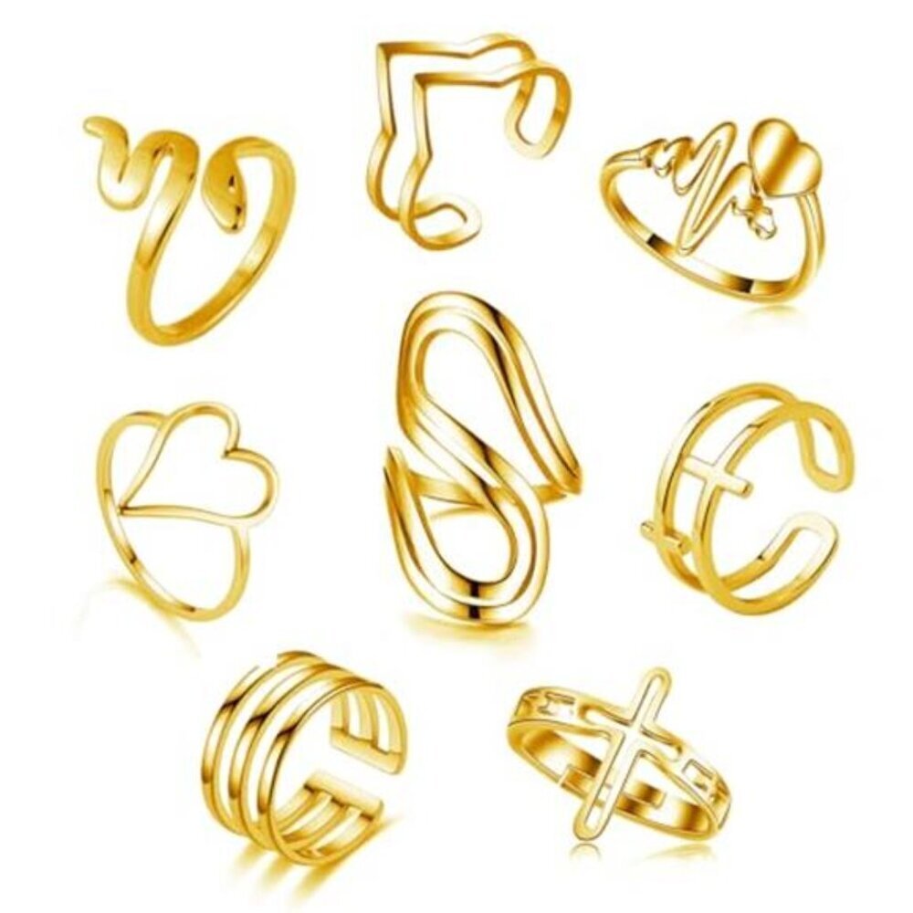 Gold Ring Set 8 Pack Stainless Steel for Women Aesthetic Jewelry
